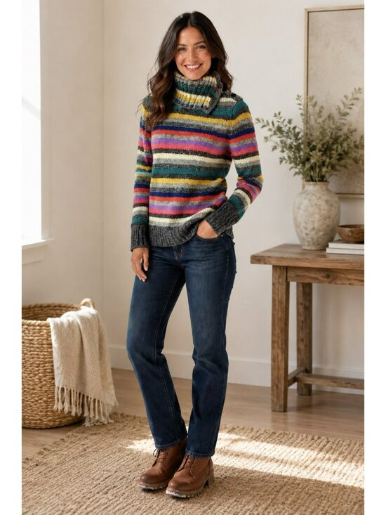 GAP Sweaters - Vintage Gap Retro Y2K Sweater Medium Striped Knit Turtleneck Lambswool
